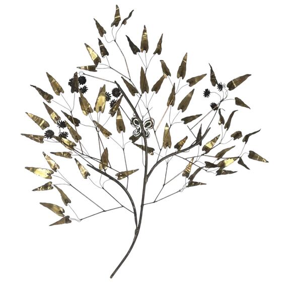 C Jere Metal WALL ART SCULPTURE 37" Signed Copper Leaf Flower Butterfly VTG 60s - Picture 9 of 9